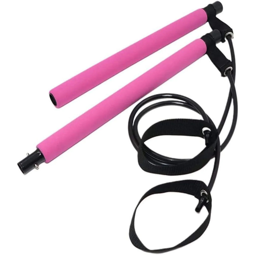 Pilates Stick, Adjustable Exercise Bar for Home Training, Yoga, Stretching & Toning, Portable Exercise Bar with Elastic Bands