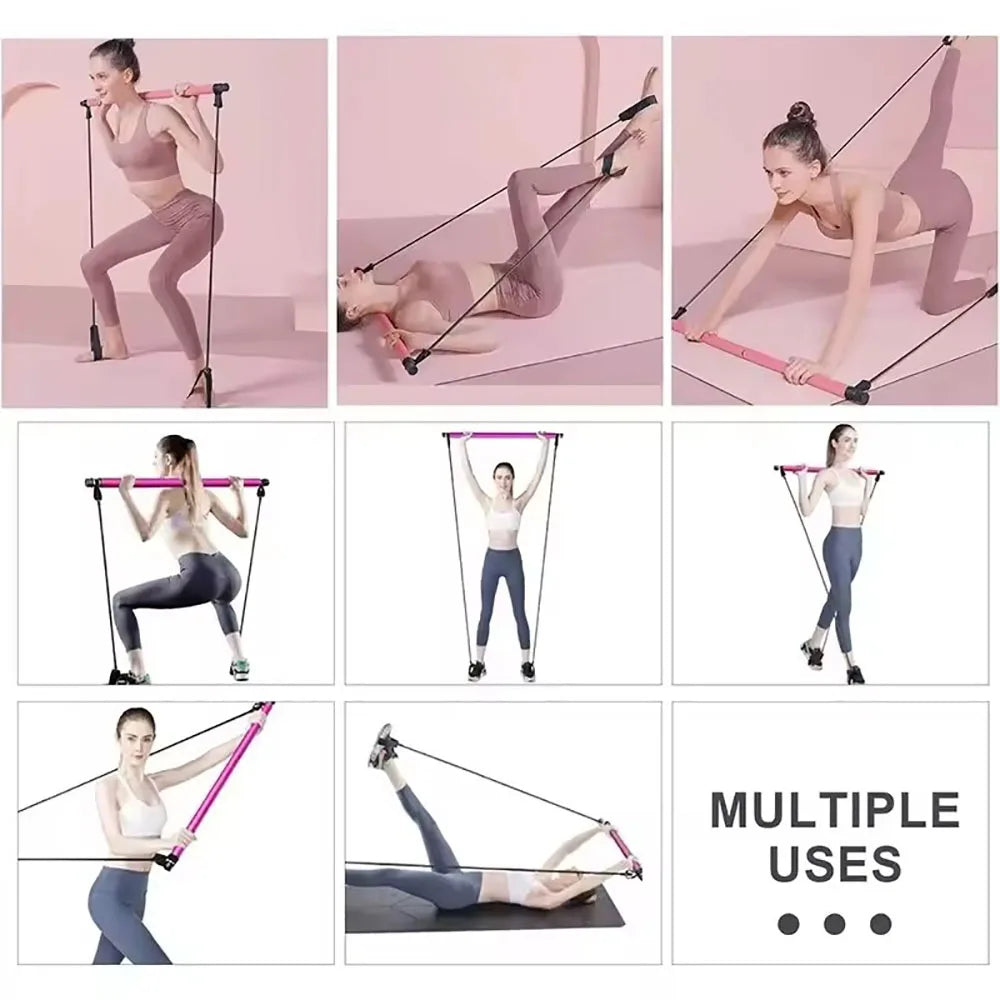Pilates Stick, Adjustable Exercise Bar for Home Training, Yoga, Stretching & Toning, Portable Exercise Bar with Elastic Bands